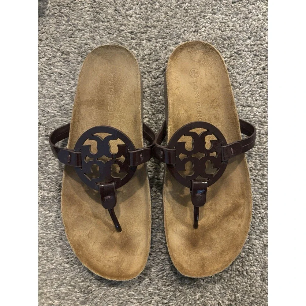Tory Burch Miller Cloud Patent Leather Cork Thong Sandal Purple Size 10‎